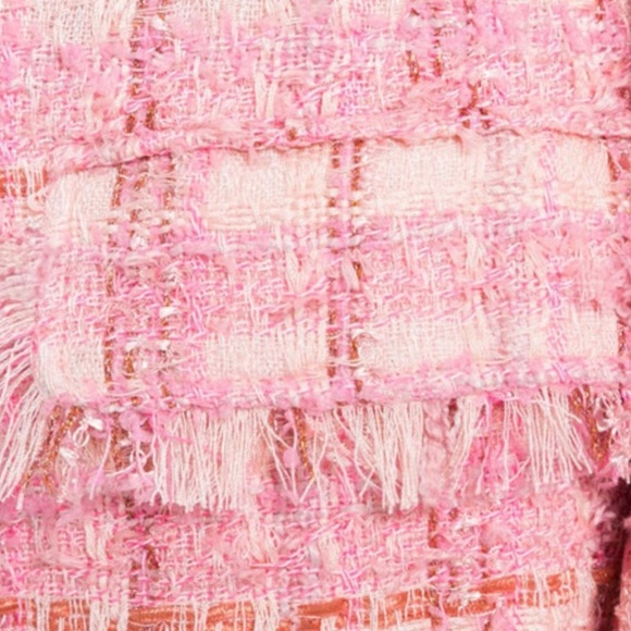 TWINSET ACTITUDE Jacquard Check Boucle Tweed Lurex Fringe Boyfriend Fit Blazer - Picture 14 of 16